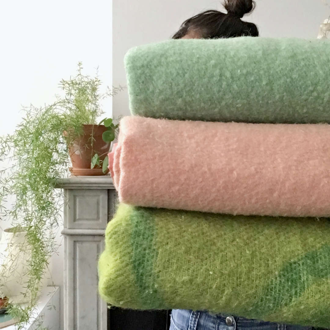 Vintage blankets in green and pink